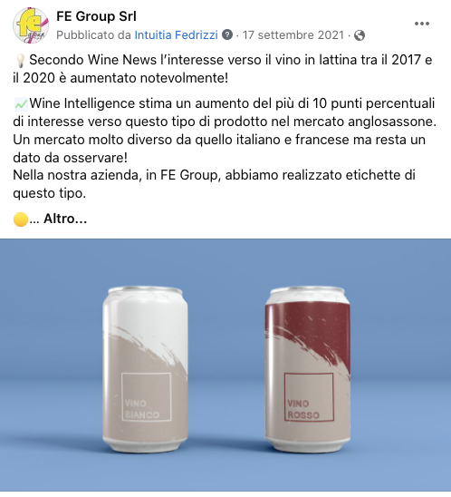 FE Group post facebook vino in lattina